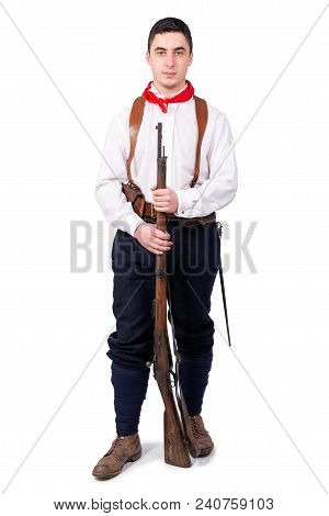 A Retro French Patriot On The White Background