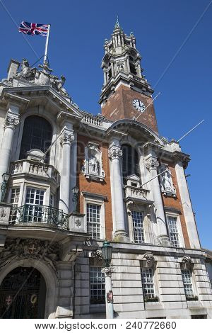 Colchester, Uk - May 7th 2018: A View Of The Impressive Architecture Of Colchester Town Hall In The 