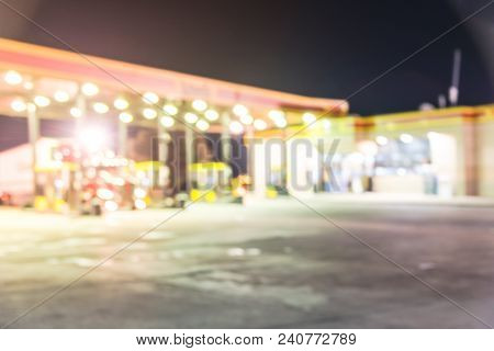 Abstract Blurred Large Semi-trucks At Fueling Station, Truck Stop In Usa