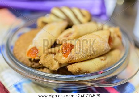 Fresh Baked Homemade Cookies With Sugar And Jam.
