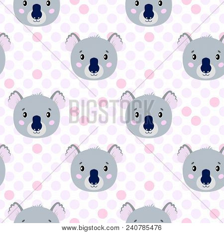 Cute Vector Seamless Pattern With Koala Face, Hare. On White Background In Polka Dots.