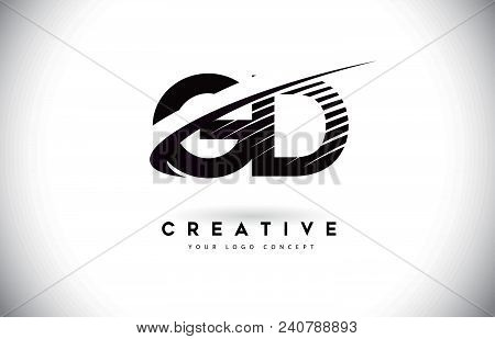 Gd G D Letter Logo Design With Swoosh And Black Lines. Modern Creative Zebra Lines Letters Vector Lo