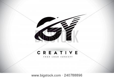 Gy G Y Letter Logo Design With Swoosh And Black Lines. Modern Creative Zebra Lines Letters Vector Lo
