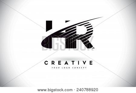 Hr H R Letter Logo Design With Swoosh And Black Lines. Modern Creative Zebra Lines Letters Vector Lo