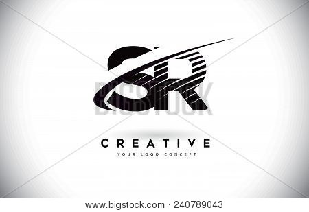 Sr S R Letter Logo Design With Swoosh And Black Lines. Modern Creative Zebra Lines Letters Vector Lo