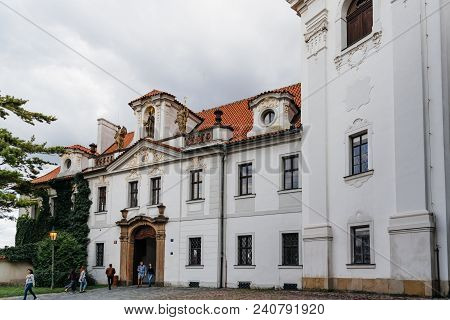 Prague, Czech Republic - August 20, 2017: Strahov Monastery Against Cloudy Sky