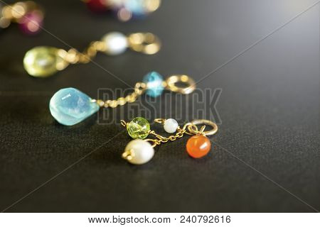 Lemon Quartz, Ruby, Pearl,labradorite,apatite, Green Chalcedony, Blue Topaz Necklace Charm Isolated 