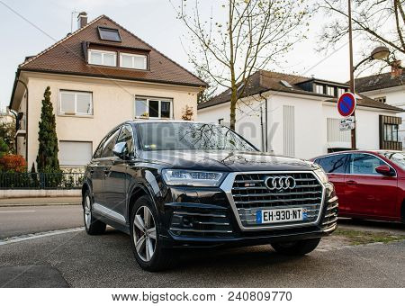 Strasbourg, France  - Apr 8, 2018: Luxury Audi Q7 Sq7 Suv On A French Street