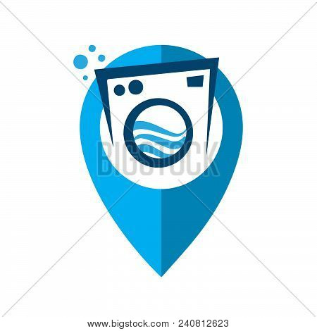 Colored Map Pointer With Symbol Washing Machine. For Location Map. Mark Icon. Sign For Gps Navigatio