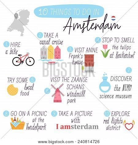 Amsterdam. Travel Guide. To Do List. Things To Do In Amsterdam. Travel Amsterdam.vector Illustration