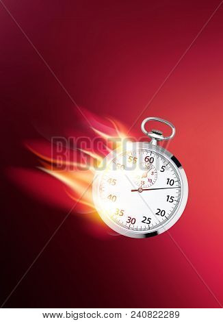 Flaming Clock. Faster Business Concept. Realistic 3d Illustration