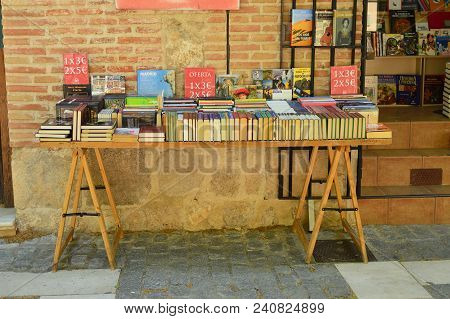 Magnificent Book Sale Stand On The Main Street Of Alcala De Henares. Here You Can Find Infinity Book