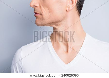Cropped, Close Up Profile, Side View Half Face Portrait Of Trendy, Neat, Experienced, Stylish, Brune