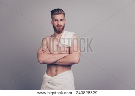 Portrait Of Handsome Muscular Sporty Attractive Virile Masculine Serious Concentrated Confident Self