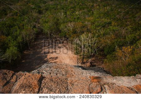Climbing To The Top Of The Great Pyramid Of Coba Nohuch Mul The Most Popular Activity Of Tourists. U