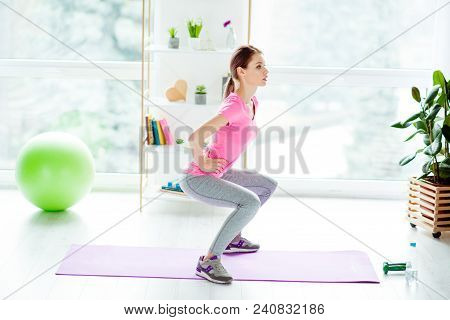 Think About Your Purpose! Profile View Photo Of Strong Beautiful Stunning Blonde Slim Fit Slender Sk