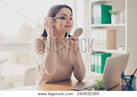 Routine Actions For Every Woman Concept. Portrait Of Pretty Charming Sexy Confident Concentrated Car