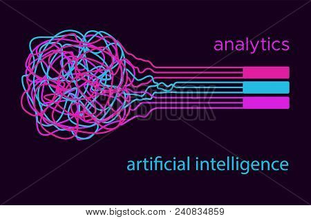 Big Data Vector Illustration. Machine Learning Algorithm For Information Filter And Anaytic In Flat 