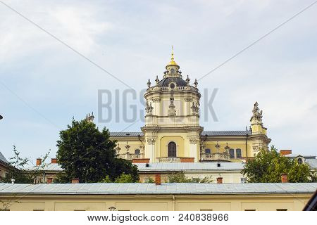 St. Georges Cathedral Against Blue Sky In Lvov, Ukraine