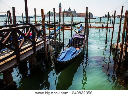 Beautiful View With Boat In Venice. Gandola In Venice