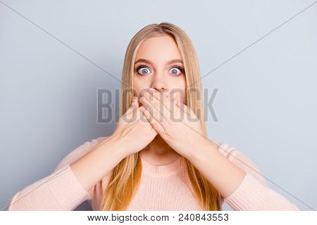 Discuss Palm Privacy Chatter Communication Person Lifestyle Message Concept. Close Up Portrait Of Ch