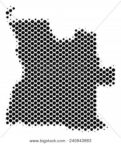 Abstract Angola Map. Vector Halftone Geographical Scheme. Cartographic Dotted Concept. Schematic Ang