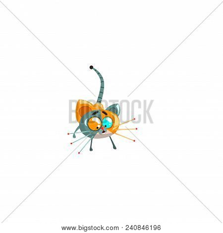 Cute Robotic Kitten, Funny Robot Animal, Artificial Intelligence Concept Vector Illustrations Isolat