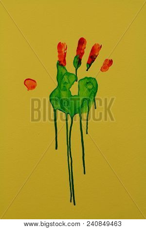 Colorful Hand Print On The Wall In Otel