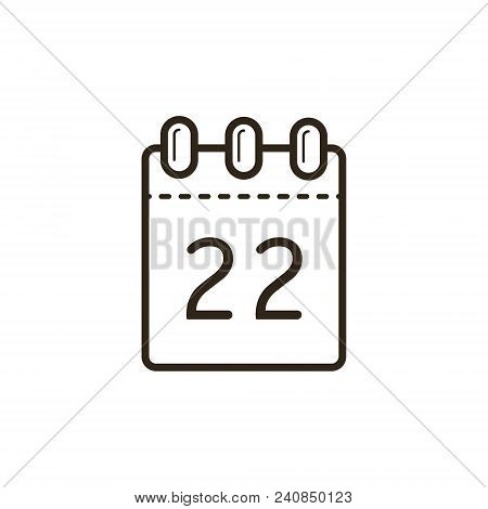 Black And White Linear Icon Of The Tear-off Calendar With Number Twenty Two