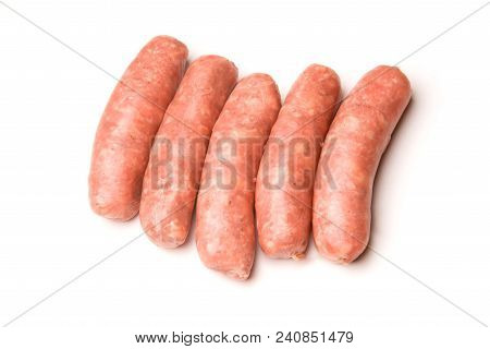 Grilled Sausages Isolated On White Background Close-up