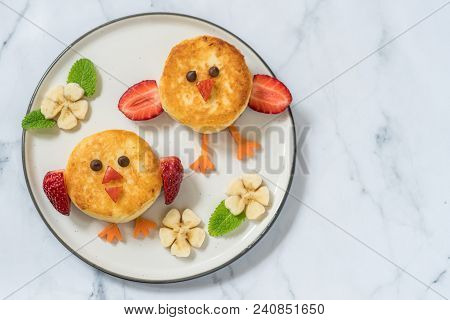 Cute Birds Ricotta Pancakes For Kids Breakfast