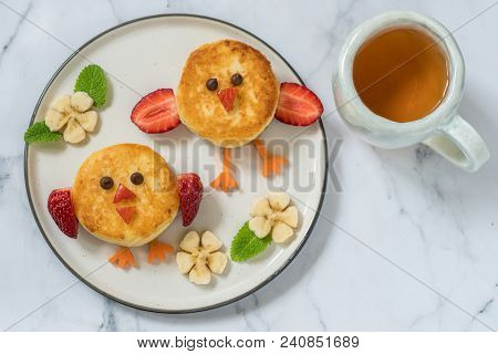 Cute Birds Ricotta Pancakes For Kids Breakfast