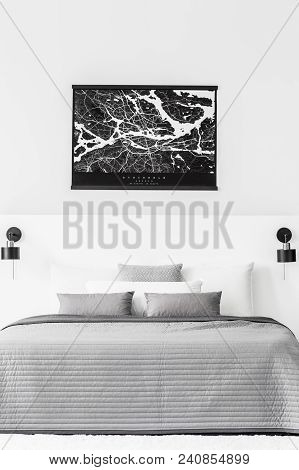 Map In Contrast Bedroom Interior