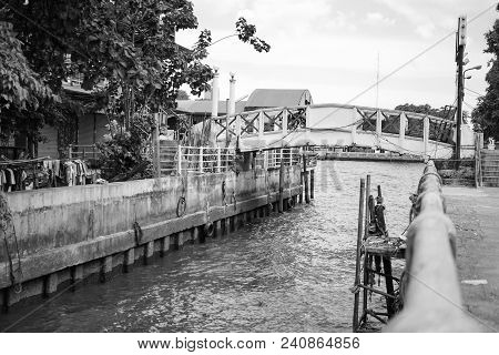 Life Beside Chaopraya River, Shooting In Black And White Theme Color.