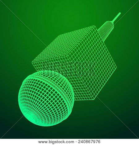 Microphone Vector. Wireframe Low Poly Mesh News Illustration. News On Tv And Radio. Interview.