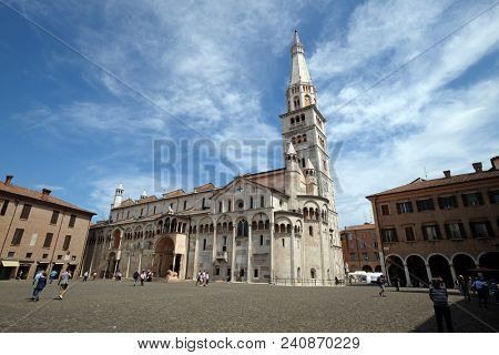 MODENA, ITALY - JUNE 04: Modena Cathedral dedicated to the Assumption of the Virgin Mary and Saint Geminianus, Italy on June 04, 2017.