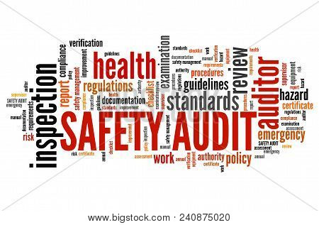 Safety Audit - Work Place Safety And Hazards Inspection. Employment Word Cloud.