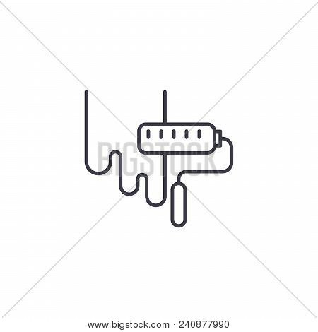 Paint Roller Line Icon, Vector Illustration. Paint Roller Linear Concept Sign.