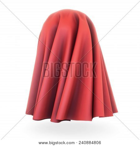 Red Cloth Cover Sphere. 3d Rendering On White Background. Silk, Satin Fabric With Pleats.