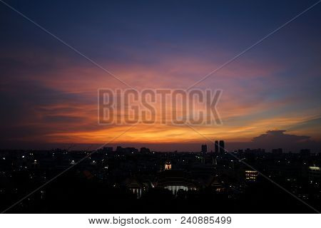Overview Cityscape With In Twilight Open Sky. Bangkok City, Thailand.