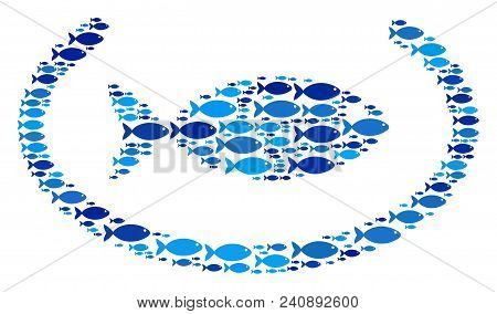Fish Fish Container Ring Mosaic In Blue Color Shades. Vector Fish Items Are Composed Into Fish Conta