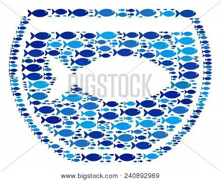 Fish Fish Tank Composition In Blue Color Tones. Vector Fish Pictograms Are Shaped Into Fish Tank Mos