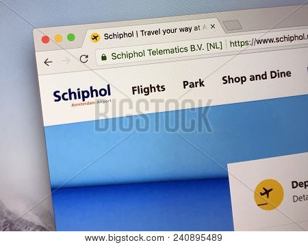 Amsterdam, Netherlands - May 16, 2018: Official Homepage Of Amsterdam Airport Schiphol (dutch: Lucht