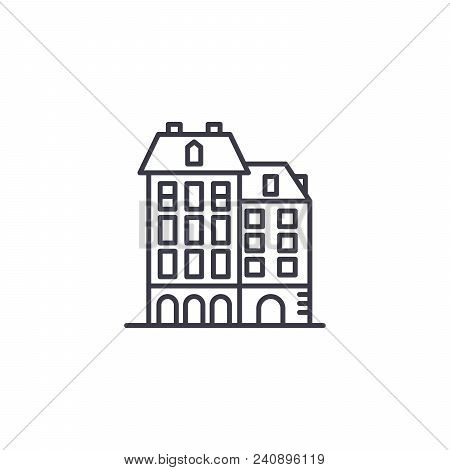 Residential Complex Line Icon, Vector Illustration. Residential Complex Linear Concept Sign.