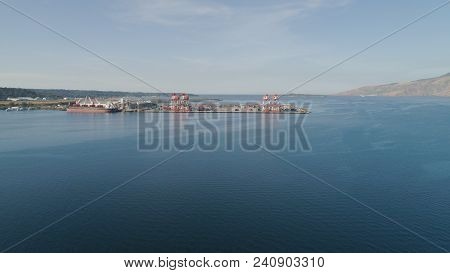 Sea Cargo Port With Cranes, Docks, Containers In Subic Bay. Philippines, Luzon. Aerial View: Cargo P