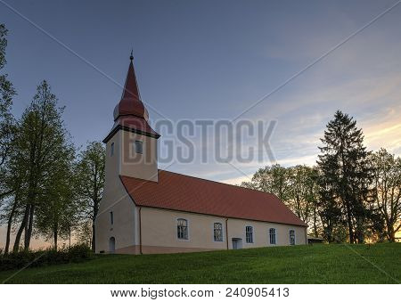 Sunrise View To Lutheran Church Of Araisi, Vidzeme, Latvia