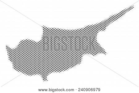Schematic Cyprus Island Map. Vector Halftone Territorial Scheme. Gray Pixel Cartographic Concept. Ab