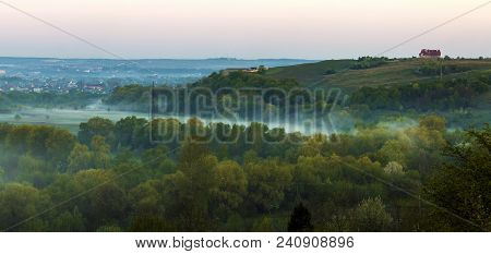 Beautiful Panorama Of Morning Aerial View Of Ivano-frankivsk City, Ukraine. Scene Of Quiet Suburbs A