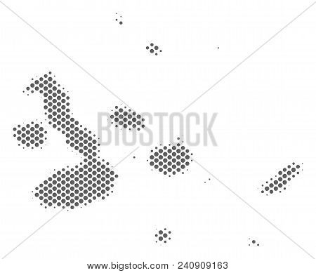 Schematic Galapagos Islands Map. Vector Halftone Territorial Plan. Grey Dot Cartographic Concept. Ab