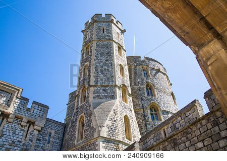Windsor, Uk - May 5, 2018: View At The Medieval Windsor Castle, Built 1066 By William The Conqueror.